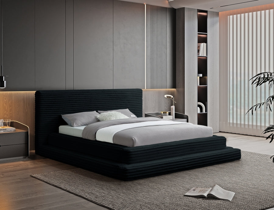 Drew Corduroy Full Bed (3 Boxes) in Black - DrewBlack-F