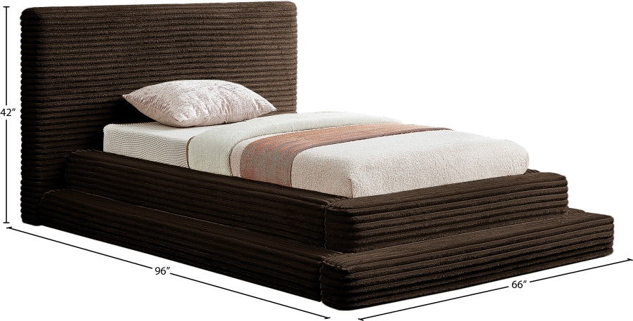 Drew Corduroy Twin Bed (3 Boxes) in Brown - DrewBrown-T