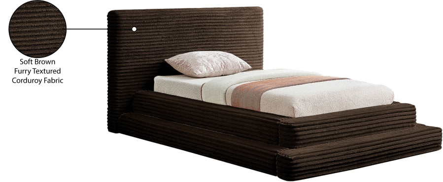 Drew Corduroy Twin Bed (3 Boxes) in Brown - DrewBrown-T