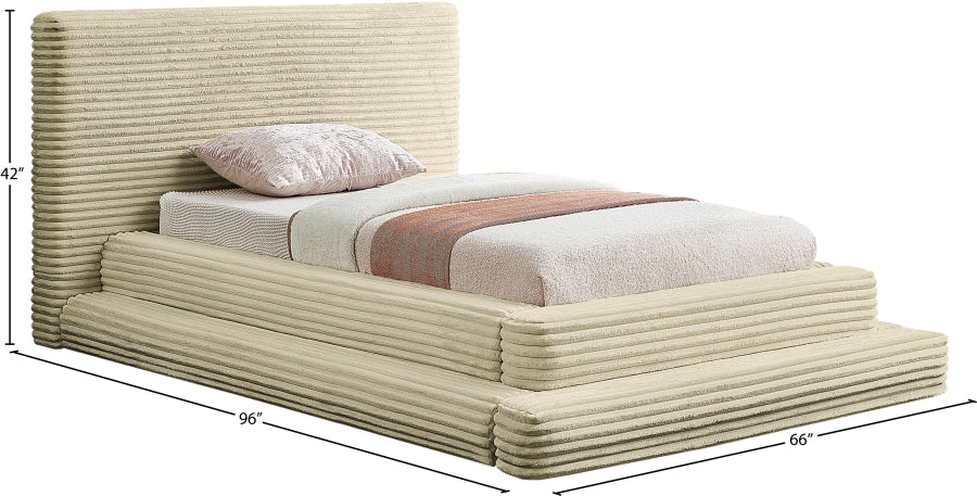 Drew Corduroy Twin Bed (3 Boxes) in Cream - DrewCream-T