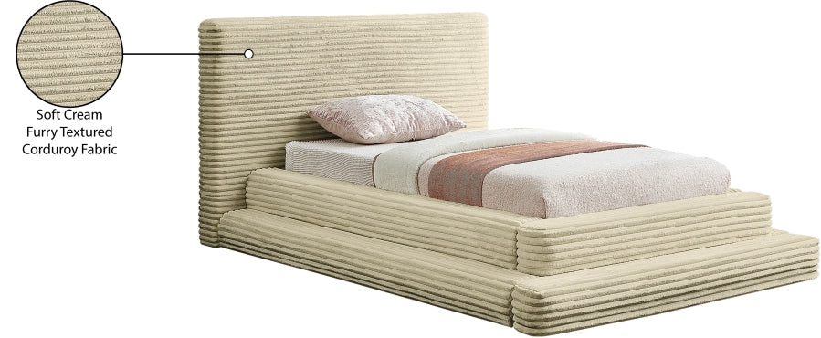 Drew Corduroy Twin Bed (3 Boxes) in Cream - DrewCream-T