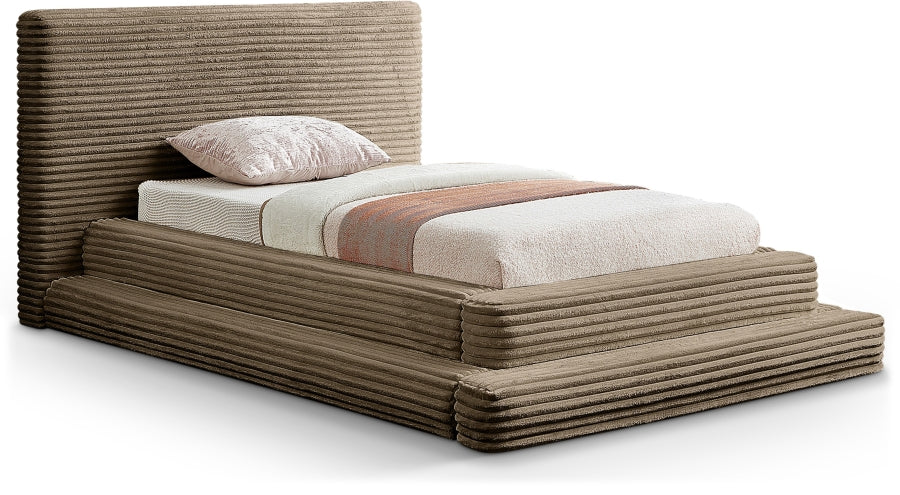 Drew Corduroy Twin Bed (3 Boxes) in Taupe - DrewTaupe-T