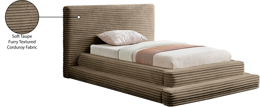 Drew Corduroy Twin Bed (3 Boxes) in Taupe - DrewTaupe-T