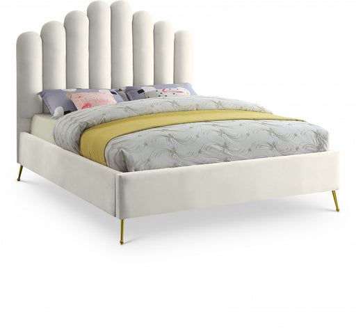 Lily Velvet Queen Bed in Cream - LilyCream-Q