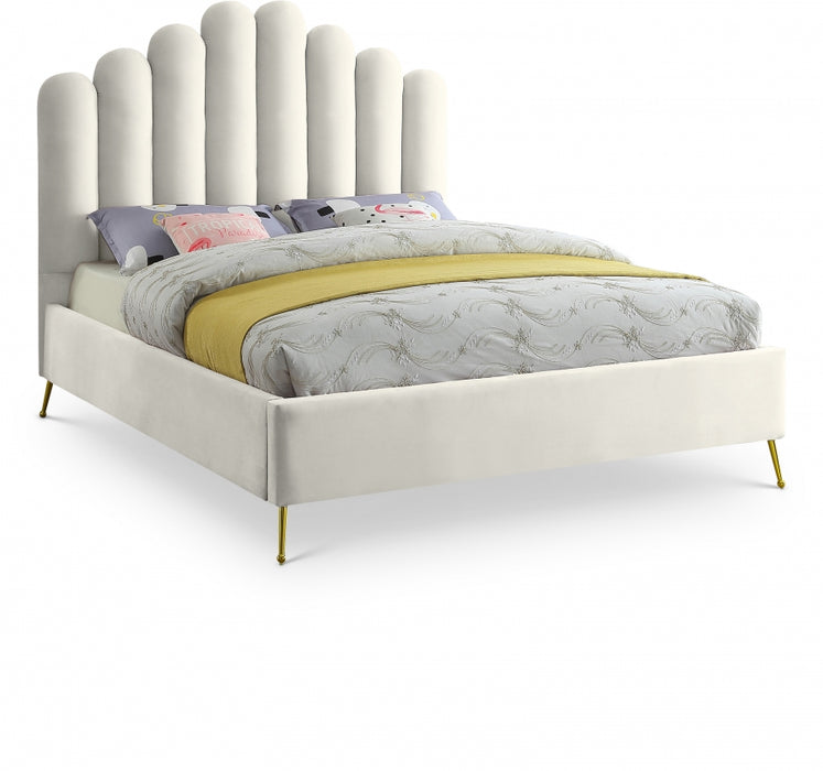 Lily Velvet Queen Bed in Cream - LilyCream-Q