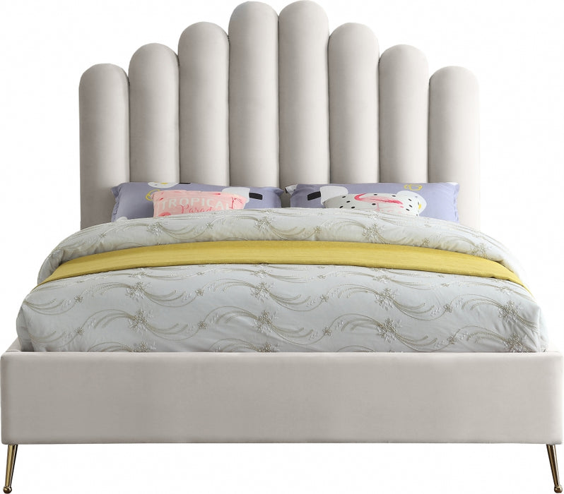 Lily Velvet Queen Bed in Cream - LilyCream-Q