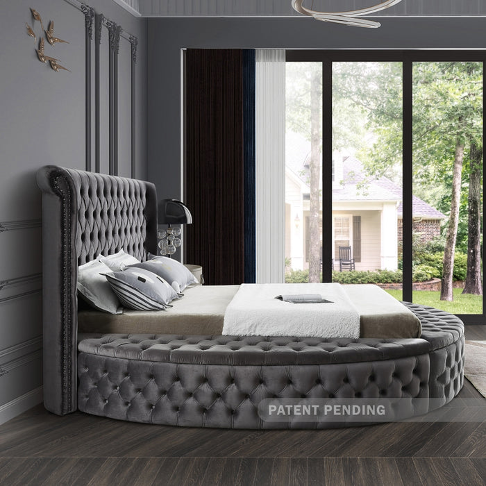 Luxus Velvet Queen Bed (3 Boxes) in Grey - LuxusGrey-Q