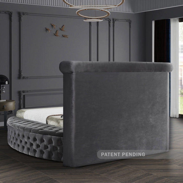 Luxus Velvet Queen Bed (3 Boxes) in Grey - LuxusGrey-Q