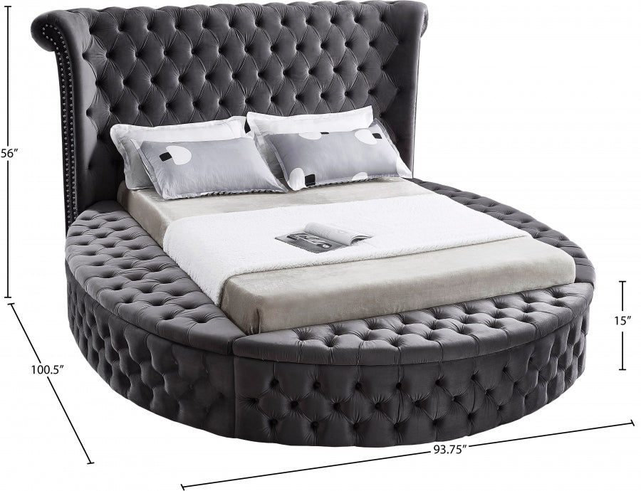 Luxus Velvet Queen Bed (3 Boxes) in Grey - LuxusGrey-Q