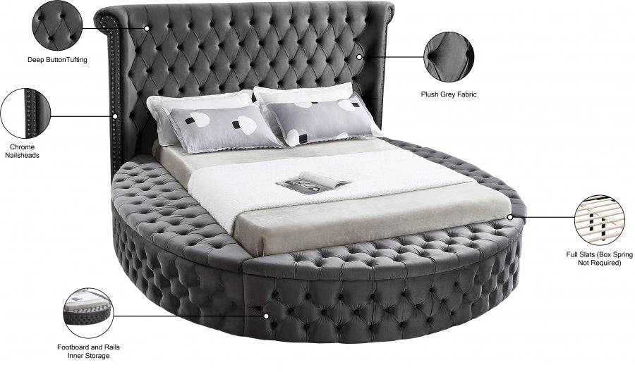 Luxus Velvet Queen Bed (3 Boxes) in Grey - LuxusGrey-Q