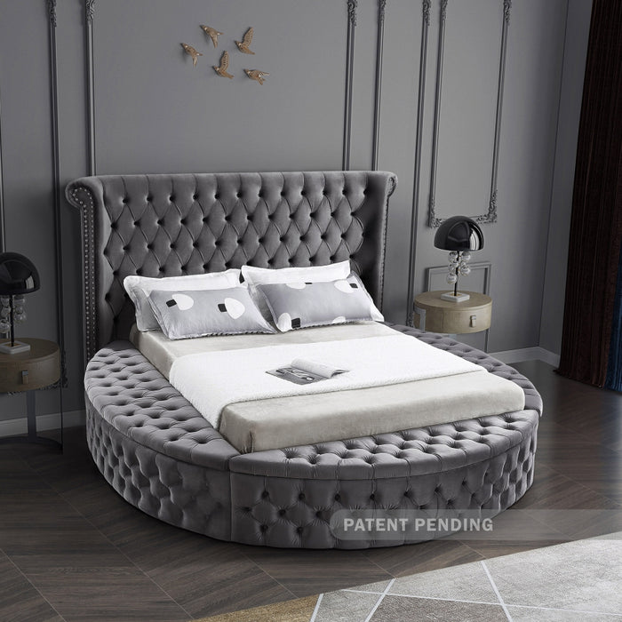 Luxus Velvet Queen Bed (3 Boxes) in Grey - LuxusGrey-Q