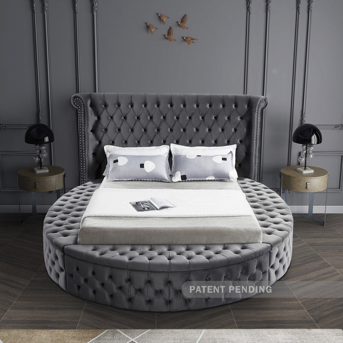 Luxus Velvet Queen Bed (3 Boxes) in Grey - LuxusGrey-Q