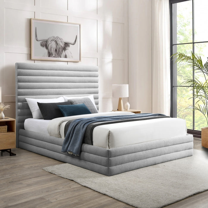 Maxwell Linen Textured Fabric King Bed (3 Boxes) Grey - MaxwellGrey-K