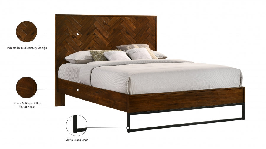 Reed Wood Queen Bed (3 Boxes) in Brown - Reed-Q