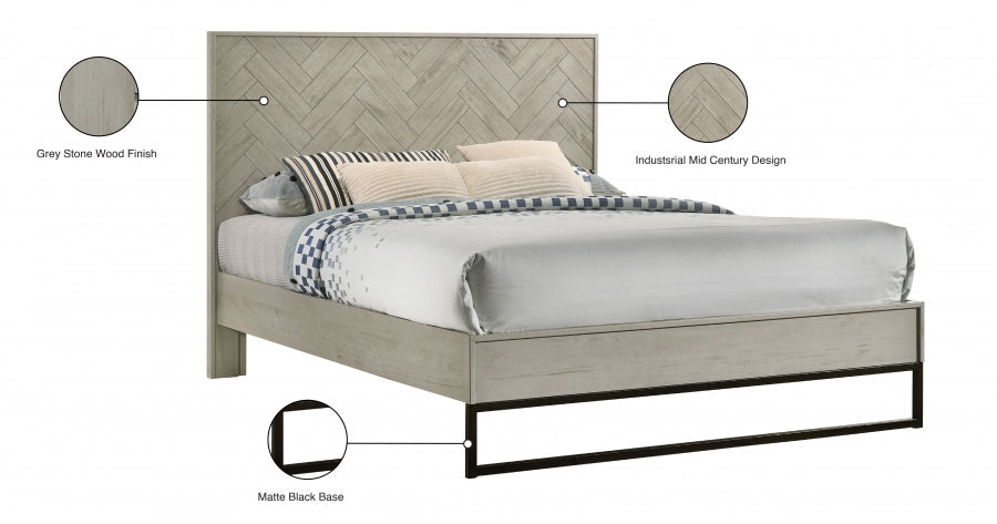 Weston Wood Queen Bed (3 Boxes) in Grey - Weston-Q