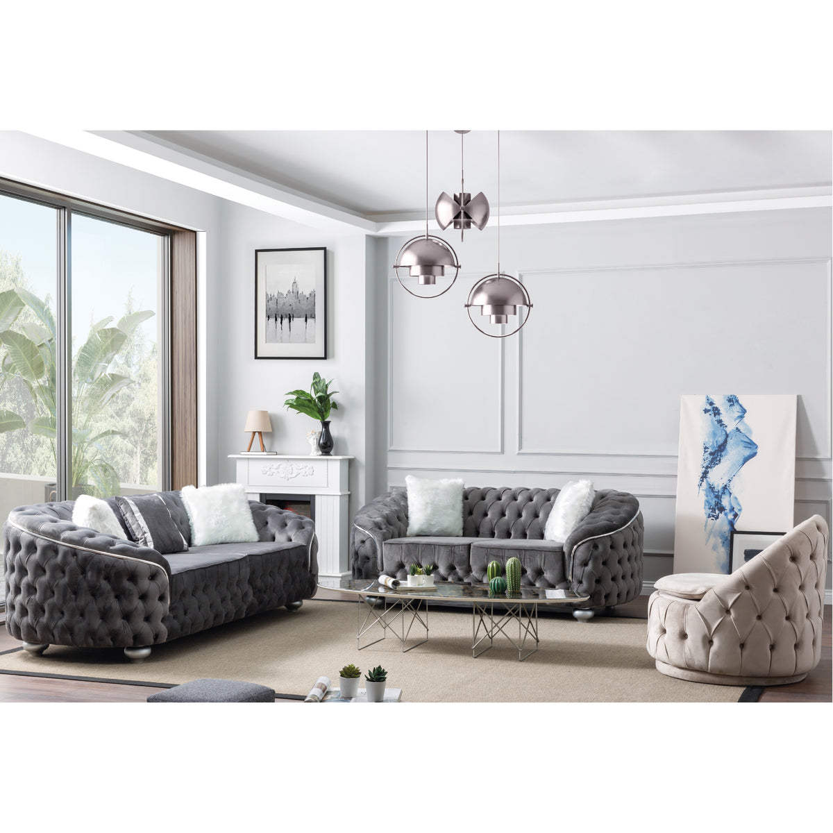 Bursa Gray Velvet Living Room Set — Gate Furniture