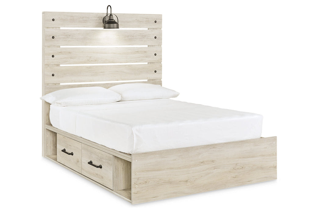 Cambeck Whitewash Full Panel Bed with 2 Storage Drawers