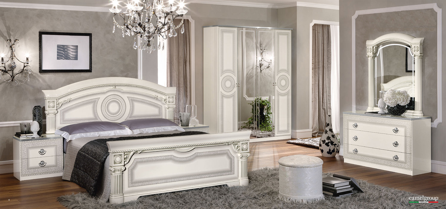 Aida Bedroom, White W/Silver, Camelgroup Italy Set — Gate Furniture