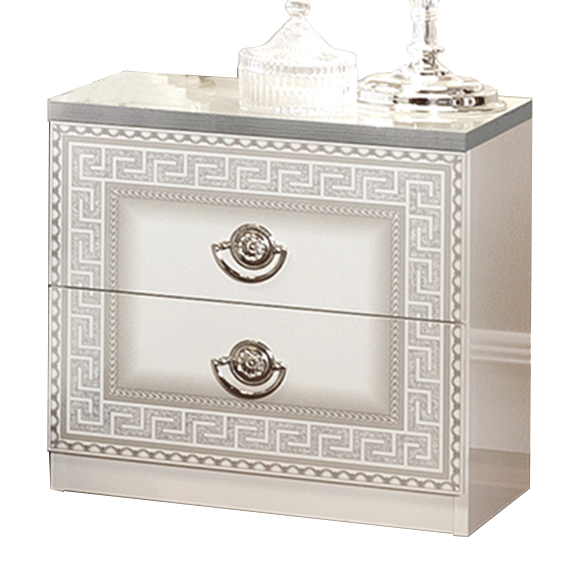 Aida White-Silver Nightstand - i26126 - Gate Furniture