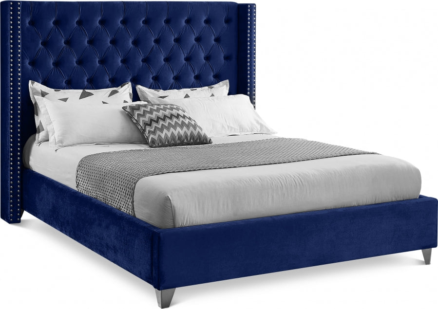 Aiden Velvet Full Bed Blue - AidenNavy-F