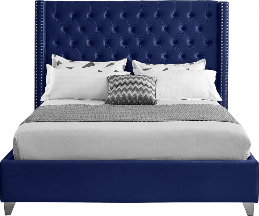 Aiden Velvet Full Bed Blue - AidenNavy-F