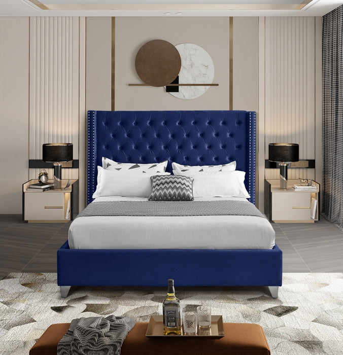 Aiden Velvet Full Bed Blue - AidenNavy-F