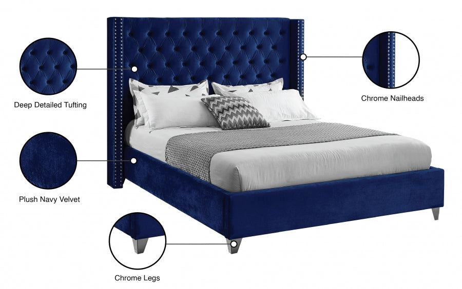 Aiden Velvet Full Bed Blue - AidenNavy-F