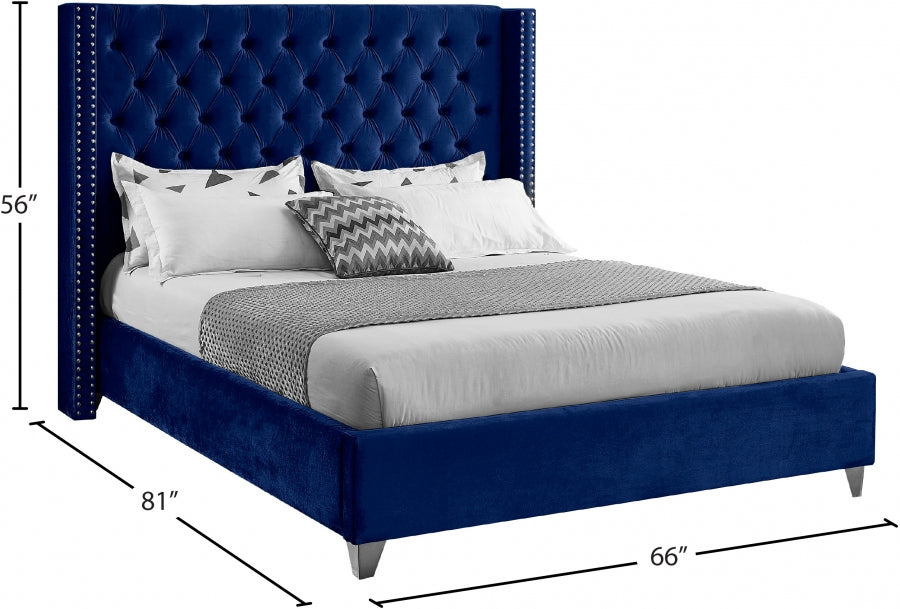 Aiden Velvet Full Bed Blue - AidenNavy-F