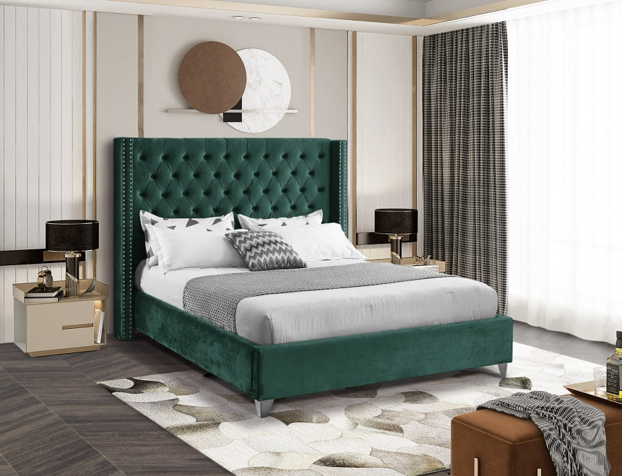 Aiden Velvet Full Bed Green - AidenGreen-F