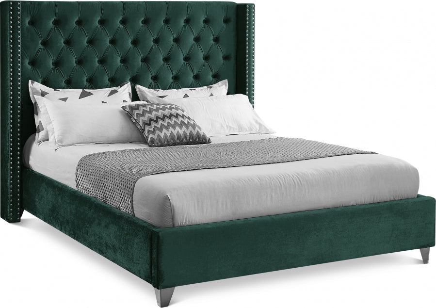 Aiden Velvet Full Bed Green - AidenGreen-F