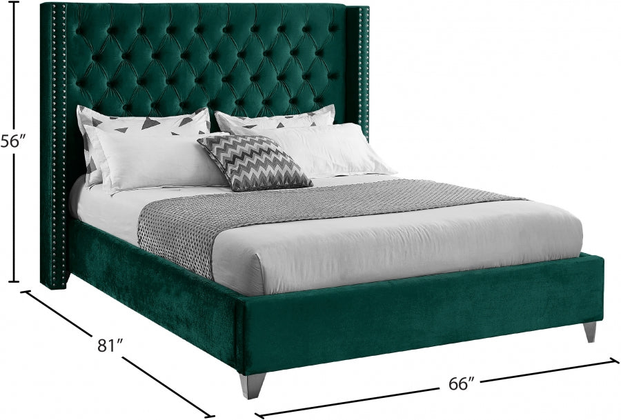 Aiden Velvet Full Bed Green - AidenGreen-F