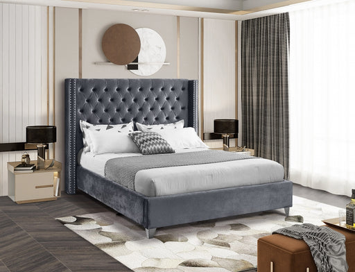 Aiden Velvet Full Bed Grey - AidenGrey-F