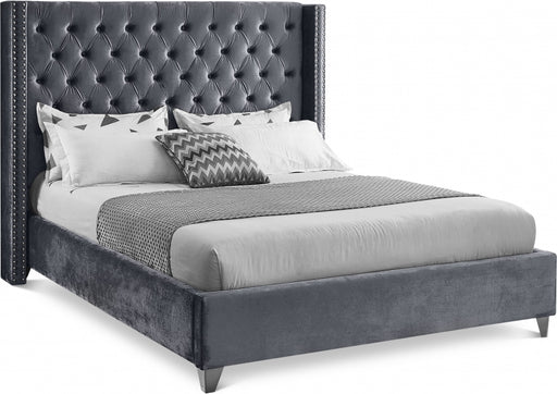 Aiden Velvet Full Bed Grey - AidenGrey-F