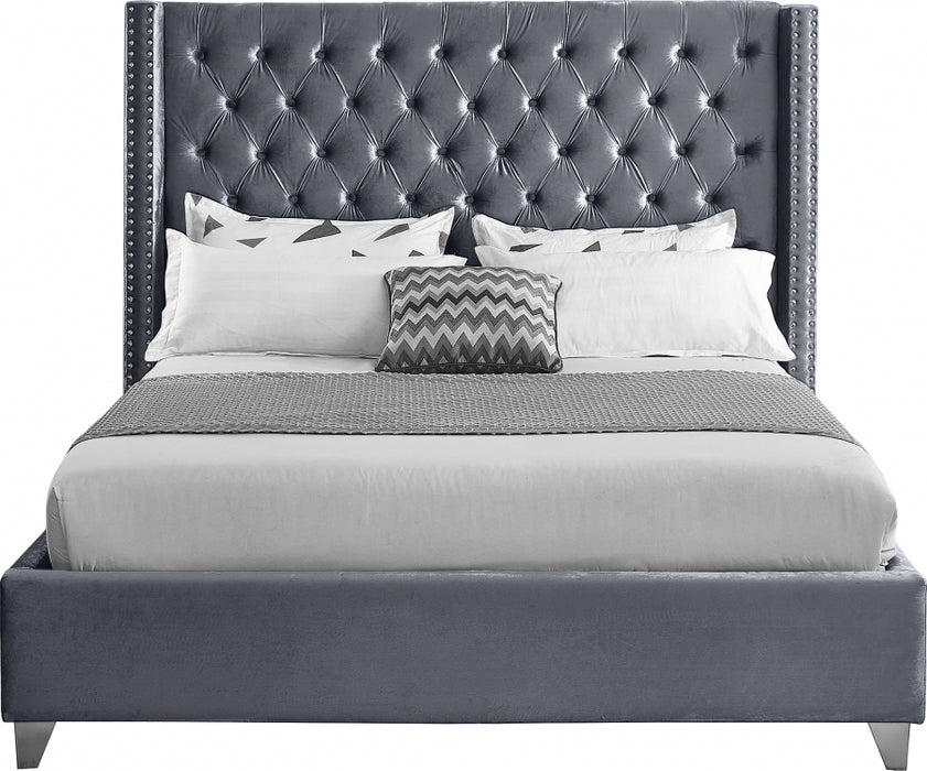 Aiden Velvet Full Bed Grey - AidenGrey-F