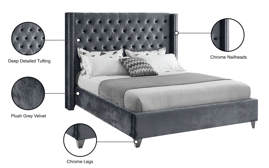 Aiden Velvet Full Bed Grey - AidenGrey-F