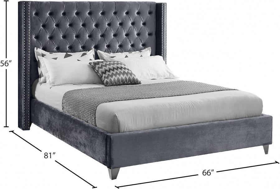 Aiden Velvet Full Bed Grey - AidenGrey-F