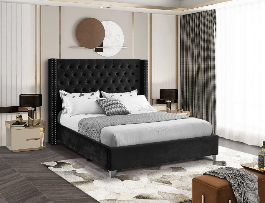 Aiden Velvet King Bed Black - AidenBlack-K