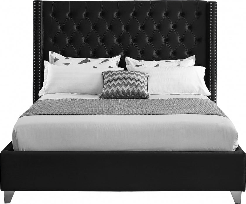 Aiden Velvet King Bed Black - AidenBlack-K