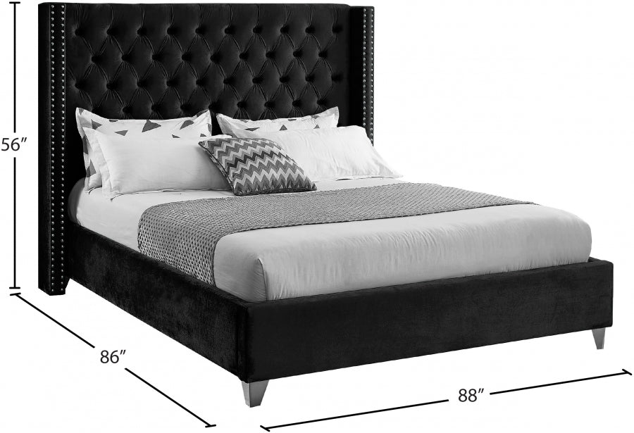 Aiden Velvet King Bed Black - AidenBlack-K