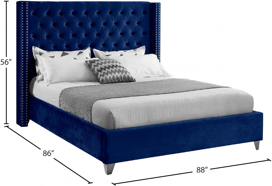 Aiden Velvet King Bed Blue - AidenNavy-K