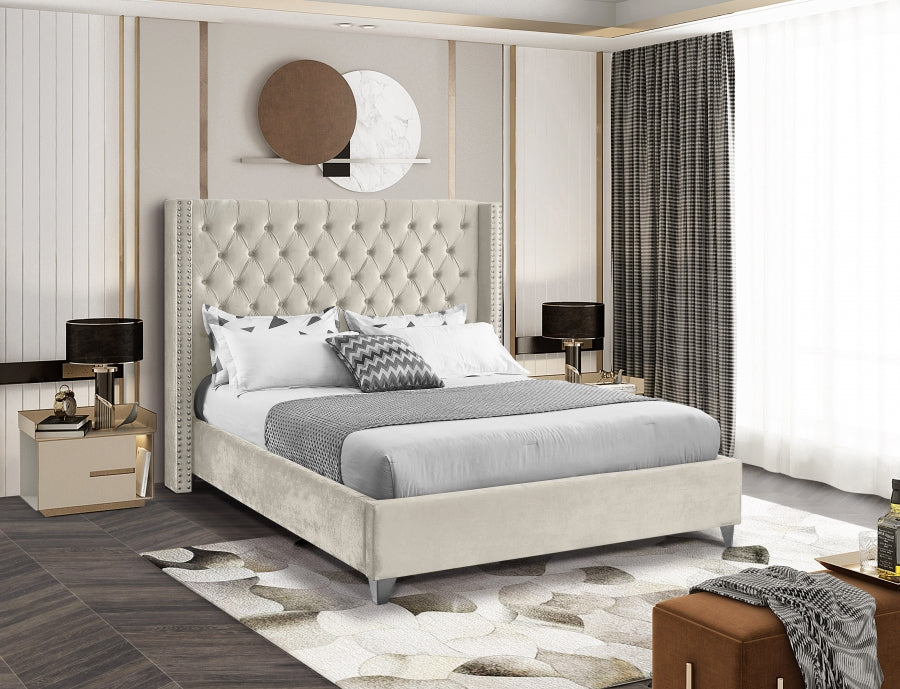 Aiden Velvet King Bed Cream - AidenCream-K