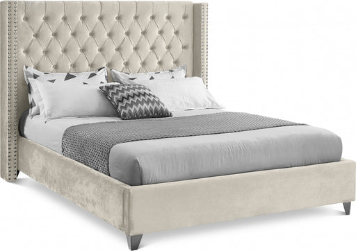 Aiden Velvet King Bed Cream - AidenCream-K