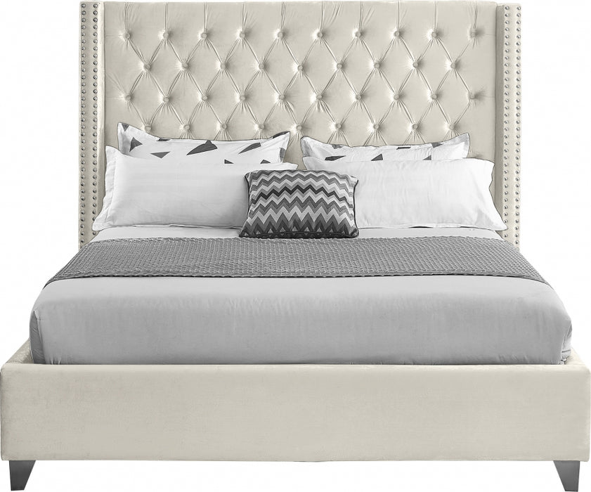 Aiden Velvet King Bed Cream - AidenCream-K