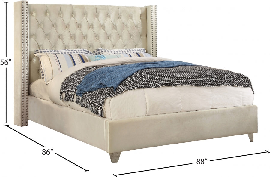 Aiden Velvet King Bed Cream - AidenCream-K