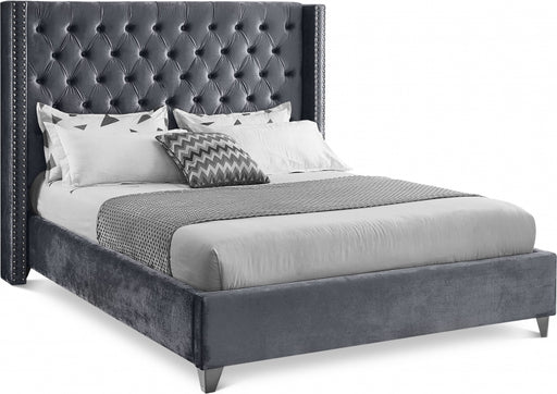 Aiden Velvet King Bed Grey - AidenGrey-K