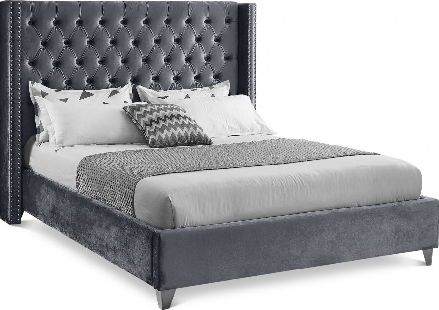 Aiden Velvet King Bed Grey - AidenGrey-K