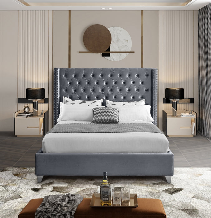 Aiden Velvet King Bed Grey - AidenGrey-K