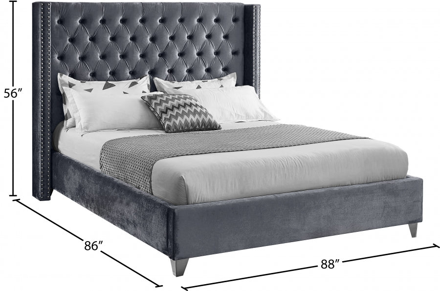 Aiden Velvet King Bed Grey - AidenGrey-K