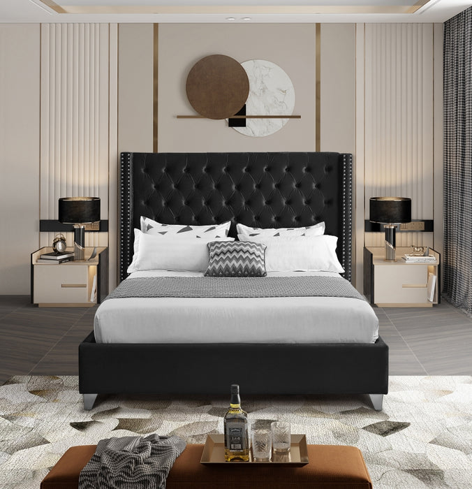 Aiden Velvet Queen Bed Black - AidenBlack-Q