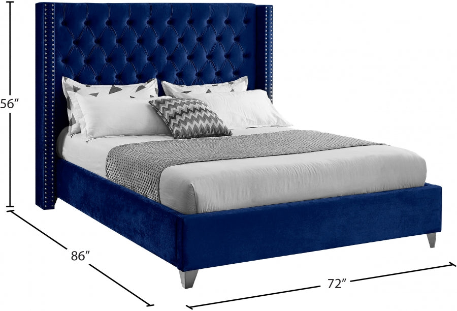 Aiden Velvet Queen Bed Blue - AidenNavy-Q